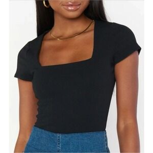 Show Me Your MuMu NWOT‎ Barone Square Neck Cap Sleeve Bodysuit Black Size M